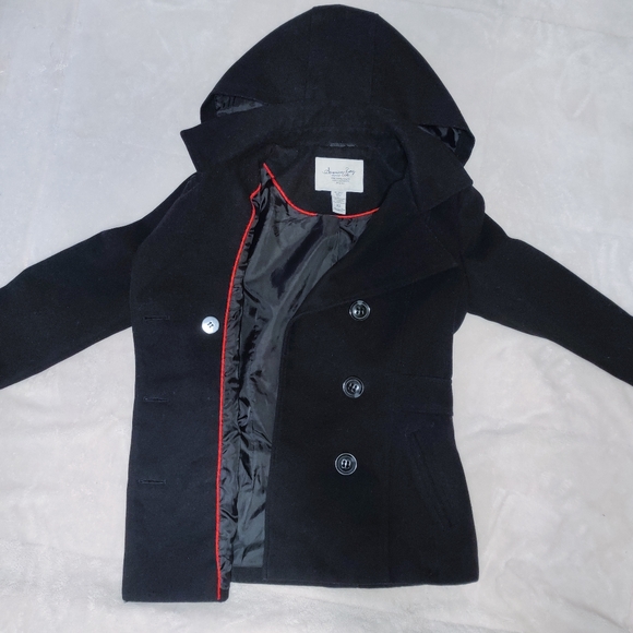 American Rag Cie Short Black Peacoat Trench Coat XS - Picture 5 of 7